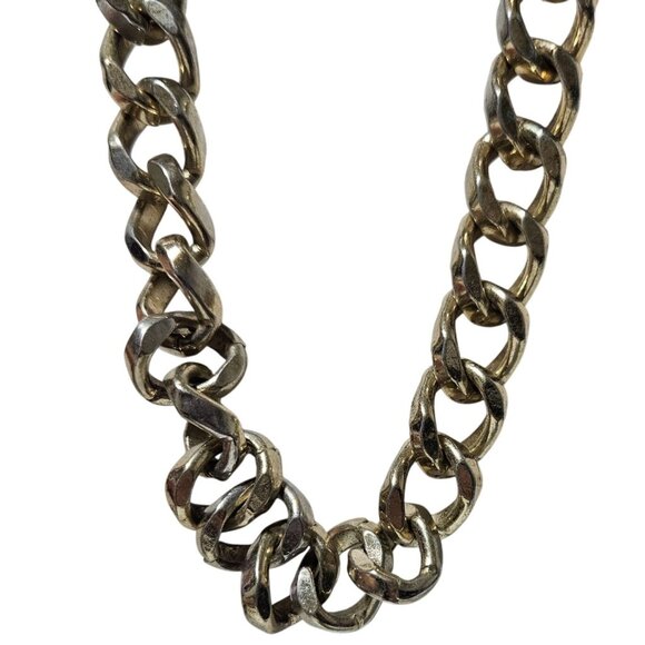 Vintage Silver Cuban Link Chunky Chain Necklace Steam Punk Goth Fashion Jewelry - Picture 1 of 5